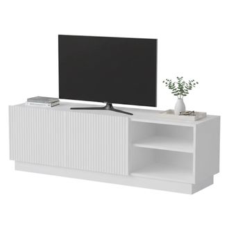 Dmora Mueble De Tv Finita, Aparador De Sal&oacute;n Con Dos Puertas Batientes, Dise&ntilde;o Minimalista Y Moderno, 150 X 40 X 48 Cm, Blanco