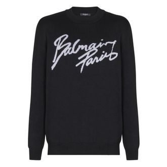 Balmain Round-neck Knitwear, male, Black, Size: L Balmain Sweaters Black