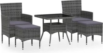 vidaXL Set Comedor Jard&iacute;n 5 Pzas Rat&aacute;n Sint&eacute;tico Vidrio Templado Gris Vidaxl