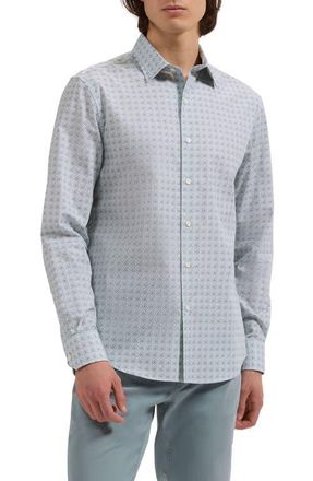 Bugatchi Julian Shaped Fit Quatrefoil Print Stretch Cotton Button-Up Shirt in Seafoam at Nordstrom, Size Xxx-Large