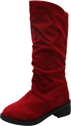 Generic Womens Suede Mid Calf Winter Boots with Thick Heel Insulated Long Boots for Ladies Fashion Solid Color Design (Red, 6.5)