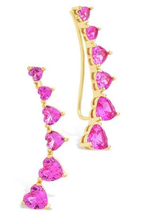 Sterling Forever Jillian Cubic Zirconia Heart Threader Earrings in Gold at Nordstrom
