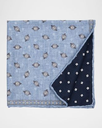 Brunello Cucinelli Mens Geometric Leaf-Print Silk Pocket Square