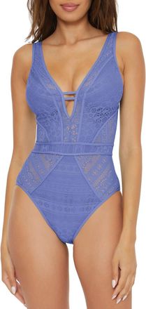 BECCA by Rebecca Virtue Color Play Crochet Plunge One Piece In Cornflower