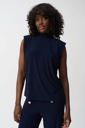 Joseph Ribkoff Mock Neck Pleated Sleeveless Top In Midnight Blue
