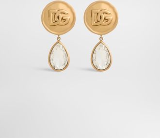 Dolce & Gabbana Earrings With Logo Coin And Rhinestone Pendants - Woman Bijoux Gold Metal Onesize