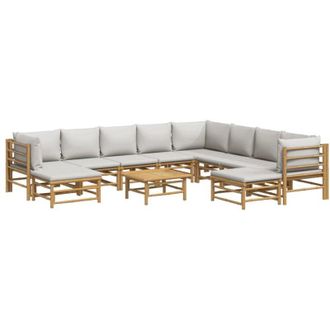 vidaXL Vidaxl - Set Salotto da Giardino 11pz con Cuscini Grigio Chiaro Bamb&ugrave;