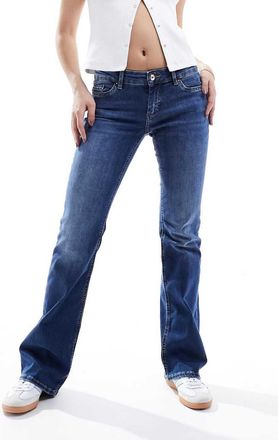 Only Blush low rise flare jeans in mid blue wash