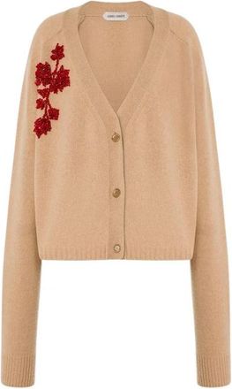 Alberta Ferretti V-hals Geborduurde Kasjmier Cardigan - Dames - Cashmere truien - Beige - S - Kasjmier - Truien & Vesten