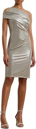 Lauren Ralph Lauren Metallic One-Shoulder Body-Con Cocktail Dress in Bright Nickel/Silver Foil at Nordstrom, Size 14