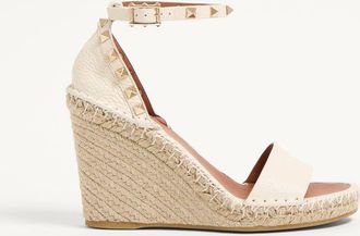 Valentino Garavani Sandalo Zeppa Rockstud Double In Vitello Granato 105Mm Donna AVORIO 34