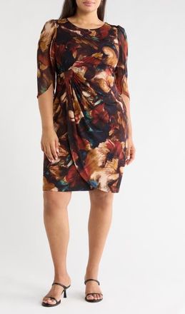 Connected Floral Print Cape Sleeve Minidress in Spice at Nordstrom, Size 14W