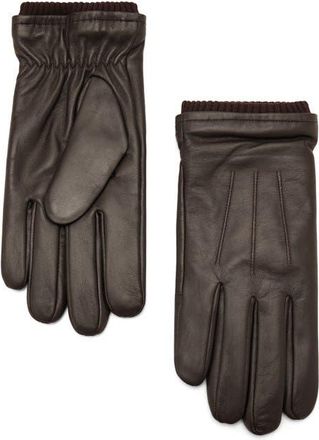 Mango Rib Cuff Leather Gloves in Brown at Nordstrom, Size X-Large