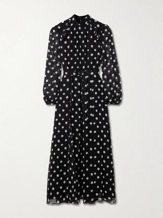 Saloni Abito Maxi In Cr&ecirc;pe De Chine Di Seta A Pois Jacqui-b - Nero