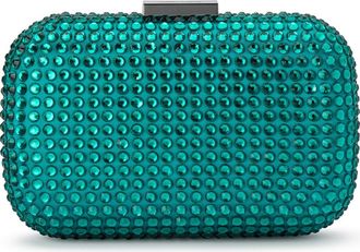 Olga Berg Caydence Hot Fix Crystal Clutch in Emerald at Nordstrom Rack