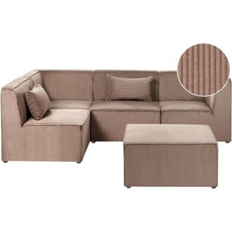 Beliani Modular Right Corner 4 Seater Sofa Sand Beige Corduroy with Ottoman 4 Seater Sectional Sofa Modern Design LEMVIG