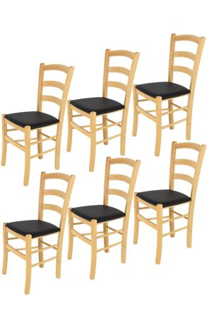 Tommychairs Tommychairs 6 Sillas Venice En Haya Color Natural, Asiento Polipiel Negra