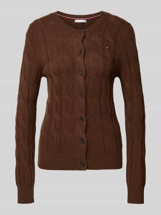 Tommy Hilfiger Regular Fit Strickjacke aus reiner Wolle mit Zopf-Muster in Mittelbraun, Gr&ouml;&szlig;e XL
