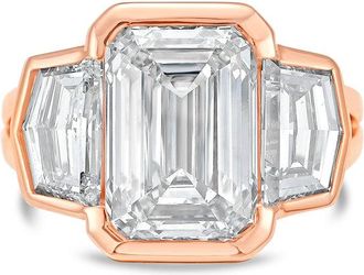 Diana M. Jewels 18kt Rose Gold Lab Grown 10.00 ct Emerald Diamond 3-Stone Bezel Ring