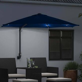 Berkfield Home Stylish Wall-mounted Garden Parasol with LEDs Azure Blue 248 cm