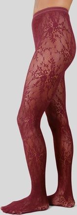 Swedish Stockings Rose Lace Tights in Deep Red at Nordstrom, Size X-Large