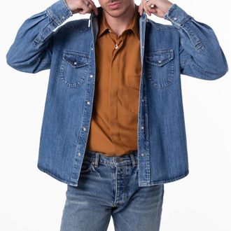 Bally Long-Sleeved Western Denim Shirt, Size Medium