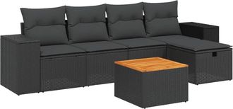 vidaXL Set De Sof&aacute;s De Jard&iacute;n 6 Piezas Y Cojines Rat&aacute;n Sint&eacute;tico Negro Vidaxl