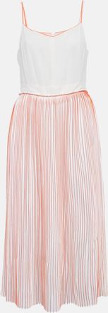 Victoria Beckham White/orange Silk And Plisse Midi Dress