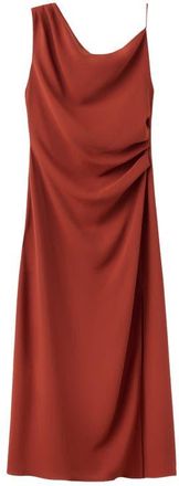 Mango Side Ruched Asymmetric Midi Dress in Burnt Orange at Nordstrom, Size 10