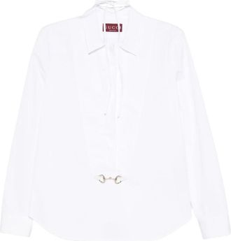 Gucci Witte Horsebit Detail Stropdas Hals Shirt - Dames - Overhemden - Wit - L - Overhemden