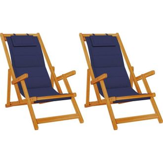vidaXL Vidaxl - Silla De Playa Con Coj&iacute;n 2 Pcs Marr&oacute;n 61.5 X 123 X 82cm