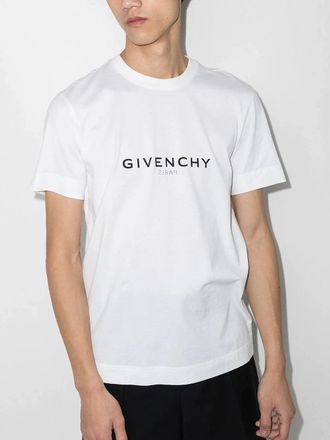 Givenchy Mens Reverse Paris Logo Print T-Shirt in White Cotton - Size X-Large
