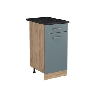 Vicco Mueble Bajo De Cocina R-line, Gris Azulado/roble Dorado, 40 Cm Encimera Antracita, Vicco