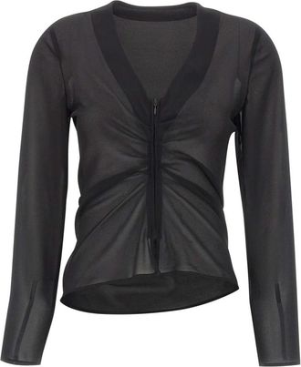 Maison Margiela Sheer Asymmetric Zip Blouse - Dames - Blouses - Zwart - XS - Overhemden