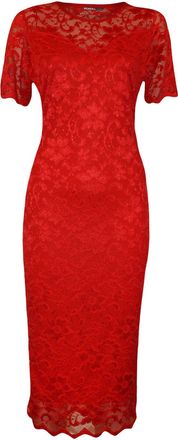 Generic NEW WOMEN VINTAGE SMART PARTY FLORAL LACE SCALLOP MIDI DRESS PLUS SIZE 14-28 (22-24, Red)