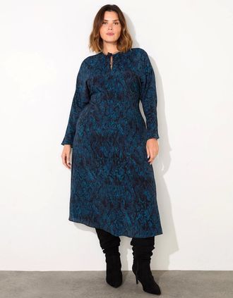 Live Unlimited London Womens Blue Snake Print Tie Front Dress - Size: 18