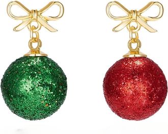 Generic Stainless Steel Earrings For Women European Xmas Sphere Glitter Hollow Bowknot Earrings | Asymmetric Studs | Festive Holiday Accessories Small Studs F