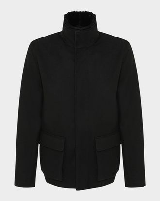 Gorski Men & apos;s Loro Piana Wool Jacket With Detachable Merino Shearling Lamb Collar