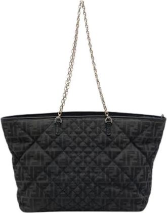 Fendi Pre-owned Gevulde Canvas Tote - Dames - Vintage Shopper - Zwart - ONE Size - Leer - Vintage