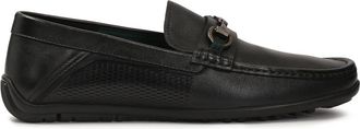 Kazar Comfortabele zwarte mocassins met metalen staaf - Heren - Loafers - Zwart - 43 EU - Wol - Schoenen