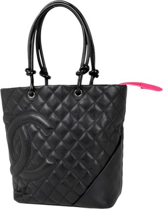Chanel Ligne Cambon Black Leather Handbag Tote Bag (Pre-Owned)