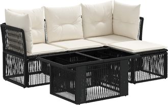 vidaXL Conjunto De Sof&aacute;s De Jard&iacute;n 5 Uds. Negro Rat&aacute;n Sint&eacute;tico Vidaxl