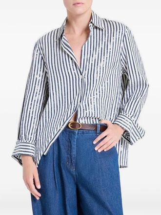 TWP striped-pattern sequin-embellishment shirt - White