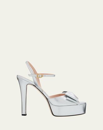 Valentino Garavani 130mm Bowow Metallic Leather Platform Sandals