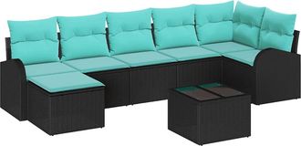 vidaXL Juego De Sof&aacute; 8 Uds. Negro Y Turquesa Rat&aacute;n Sint&eacute;tico Vidaxl