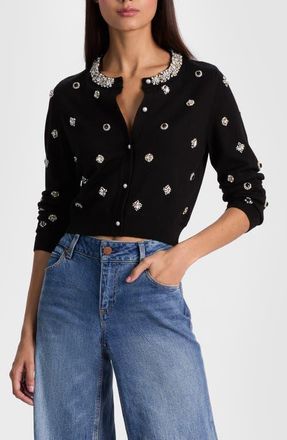 Alice & Olivia Dollie Jewel Embellished Cardigan in Black at Nordstrom, Size X-Small