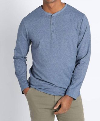 Jachs NY Cotton Modal Blend Long Sleeve Henley In Sky Blue
