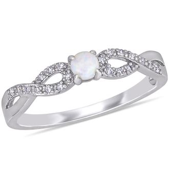 Amour 1/10 CT TW Diamond and Opal Infinity Ring In Sterling Silver