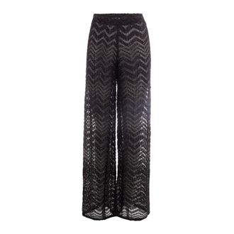 Missoni Wide Trousers, female, Brown, Size: S Wide Fishnet Trousers with Zigzag Pattern and Sequins