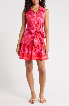 Sugarlips Rency Floral Zady Belted Cotton Shirtdress in Fuchsia-Red at Nordstrom, Size X-Small